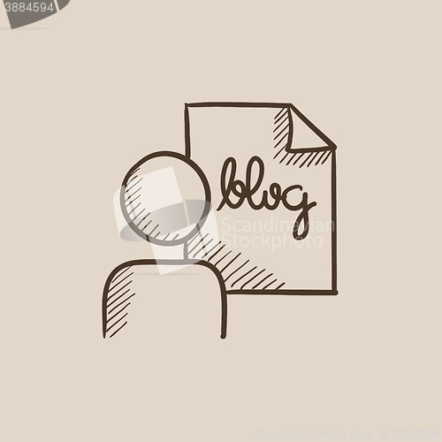 Image of Man and sheet with word blog sketch icon.
