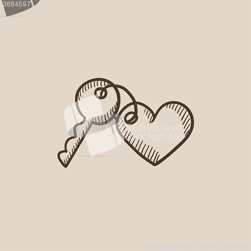 Image of Trinket for keys as heart sketch icon.
