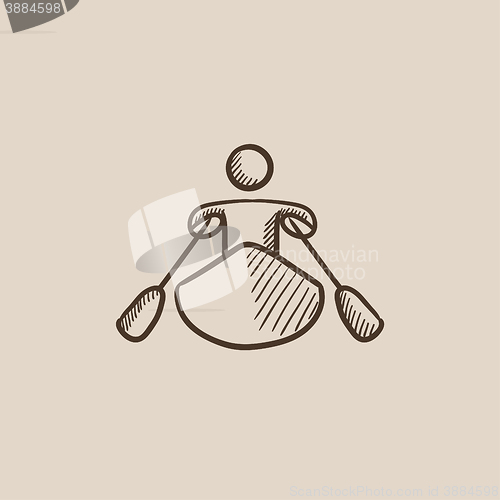 Image of Man kayaking sketch icon.