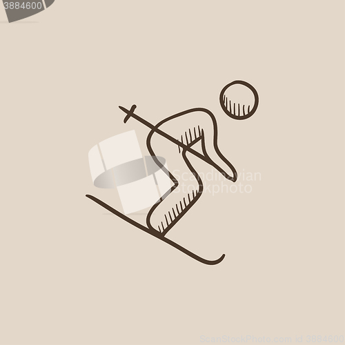 Image of Downhill skiing sketch icon.