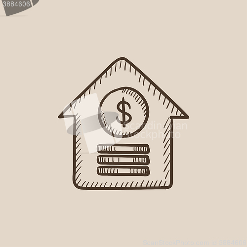 Image of House with dollar symbol sketch icon.