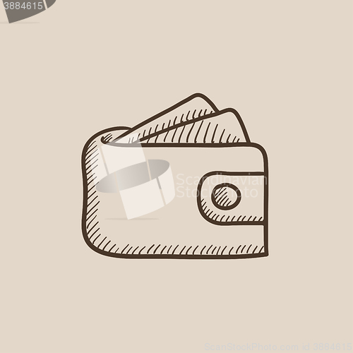 Image of Wallet with money sketch icon.