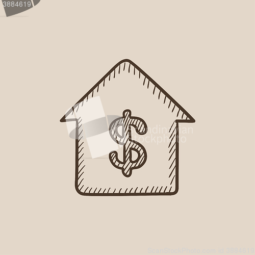 Image of House with dollar symbol sketch icon.