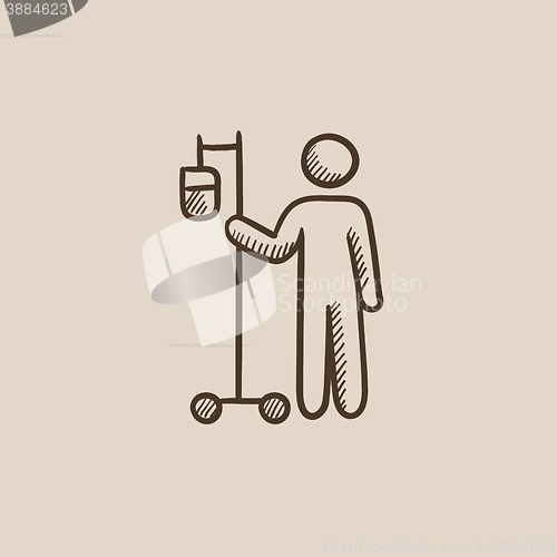 Image of Patient standing with intravenous dropper sketch icon.