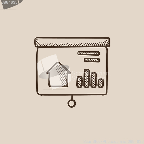 Image of Presentation on projector screen sketch icon.