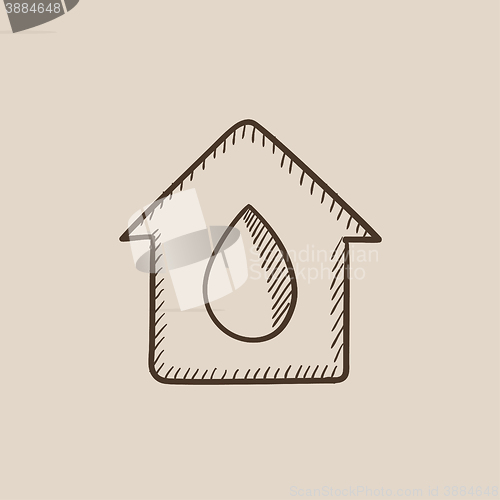 Image of House with water drop sketch icon.