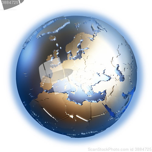 Image of Europe on golden metallic Earth