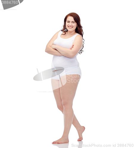 Image of happy plus size woman in underwear