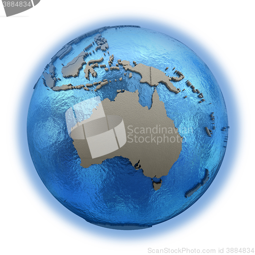 Image of Australia on model of planet Earth