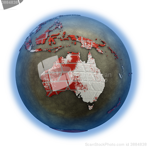 Image of Australia on brick wall Earth