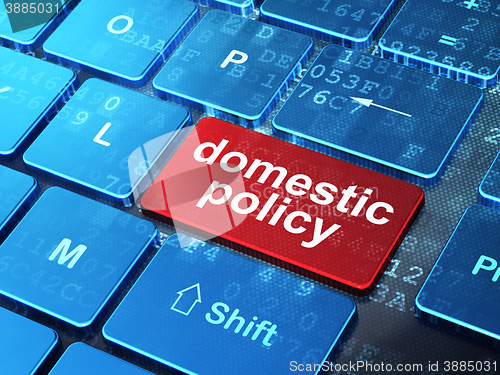 Image of Political concept: Domestic Policy on computer keyboard background