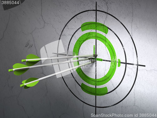 Image of Timeline concept: arrows in Watch target on wall background