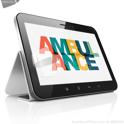 Image of Medicine concept: Tablet Computer with Ambulance on  display