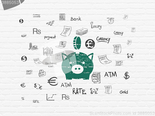 Image of Money concept: Money Box With Coin on wall background