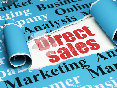 Image of Marketing concept: red text Direct Sales under the piece of  torn paper