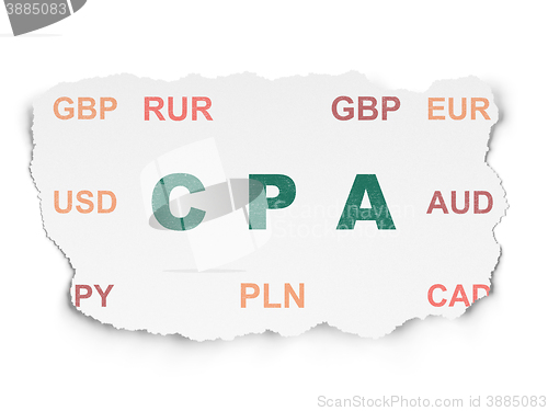 Image of Finance concept: CPA on Torn Paper background