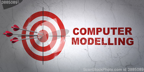 Image of Science concept: target and Computer Modelling on wall background