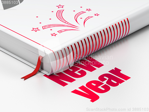 Image of Holiday concept: book Fireworks, New Year on white background