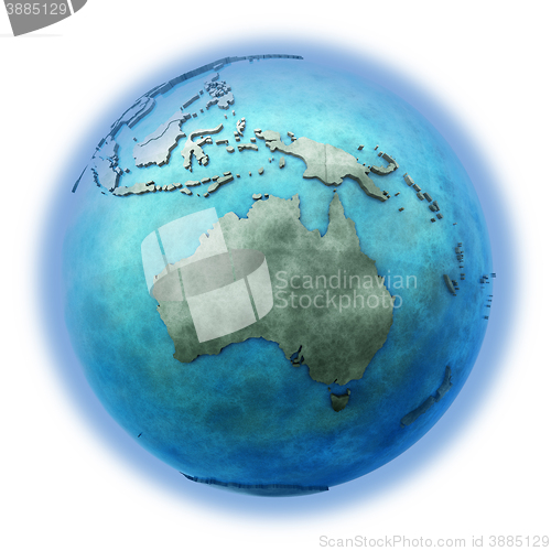 Image of Australia on marble planet Earth