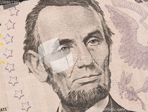 Image of US five Dollar bill, close up 