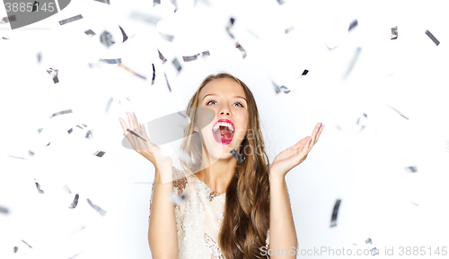 Image of happy young woman or teen girl in fancy dress