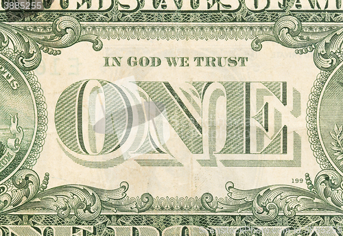 Image of US one Dollar bill, close up 