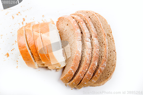 Image of bread sliced on white background
