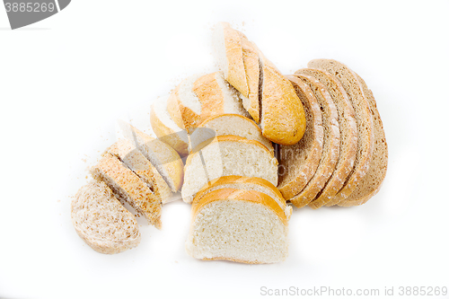 Image of bread sliced on white background