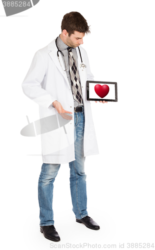 Image of Doctor holding tablet - Red heart