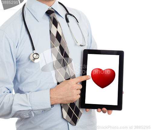 Image of Doctor holding tablet - Red heart