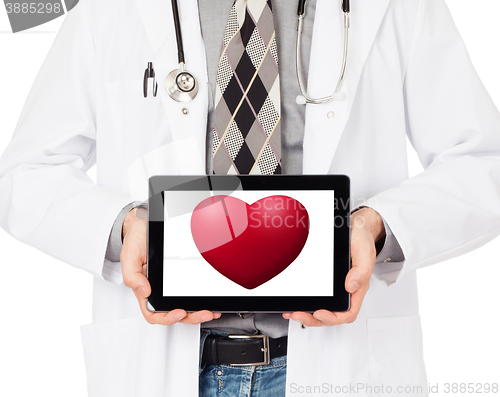 Image of Doctor holding tablet - Red heart