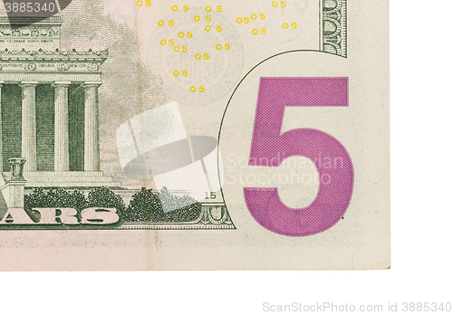 Image of US five Dollar bill, close up 