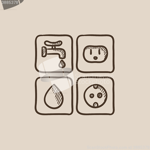 Image of Utilities signs electricity and water sketch icon.