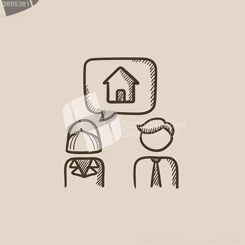 Image of Couple dreaming about house sketch icon.