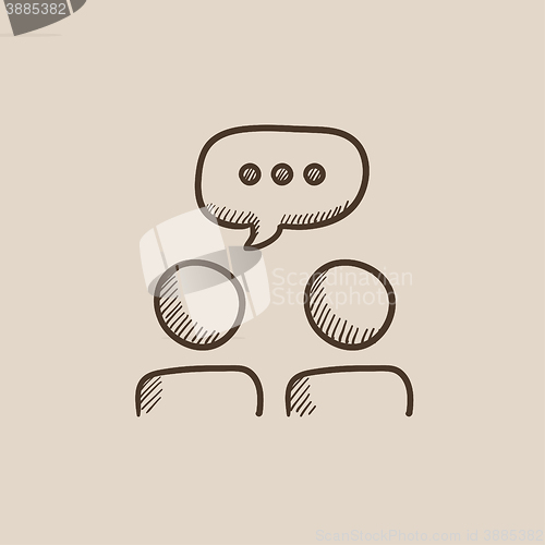 Image of People with speech square above their heads sketch icon.