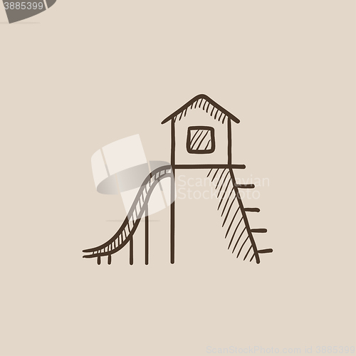 Image of Playhouse with slide sketch icon.