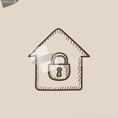 Image of House with closed lock sketch icon.