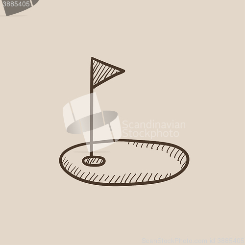 Image of Golf hole with flag sketch icon.