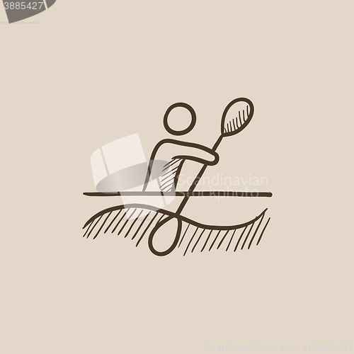 Image of Man kayaking sketch icon.