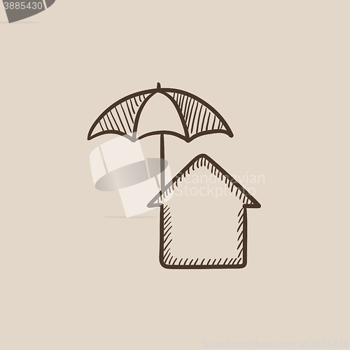 Image of House under umbrella sketch icon.