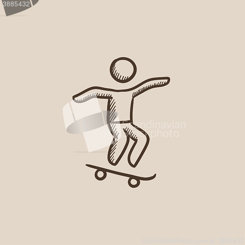 Image of Man riding on skateboard  sketch icon.