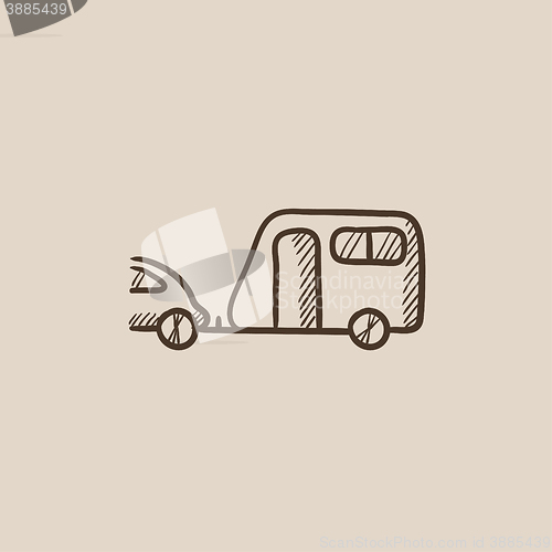 Image of Car with caravan sketch icon.