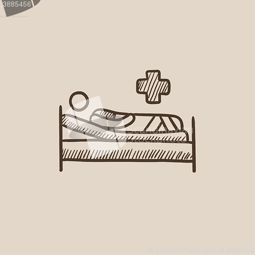 Image of Patient lying on bed sketch icon.