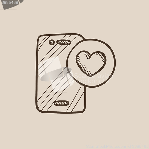 Image of Smartphone with heart sign sketch icon.