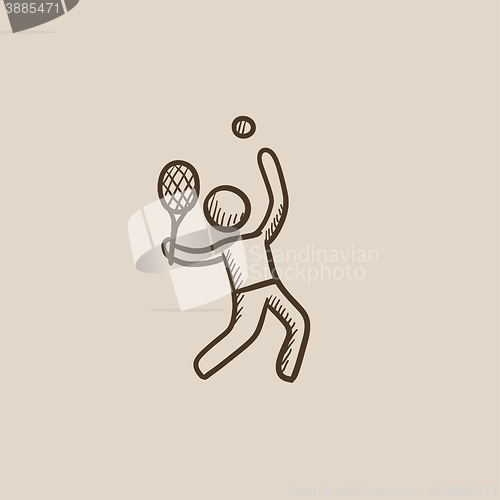 Image of Man playing big tennis sketch icon.
