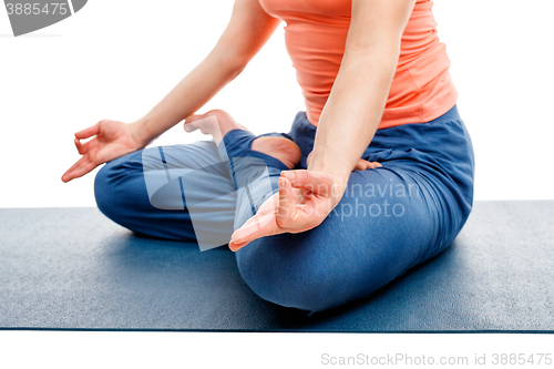 Image of Close up of yoga asana Padmasana Lotus pose