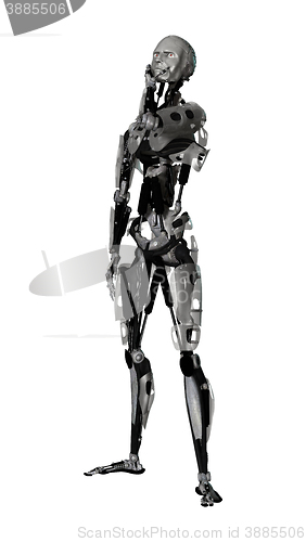 Image of 3D Illustration Male Cyborg on White