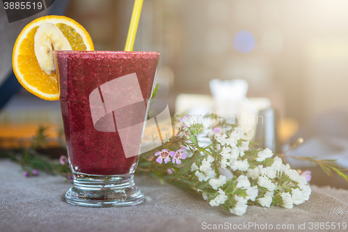 Image of smoothie from blueberry banana and orange juice