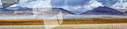 Image of Panorama of mountain lake Tso Kar in Himalayas