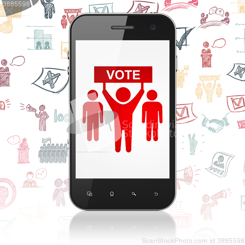 Image of Politics concept: Smartphone with Election Campaign on display